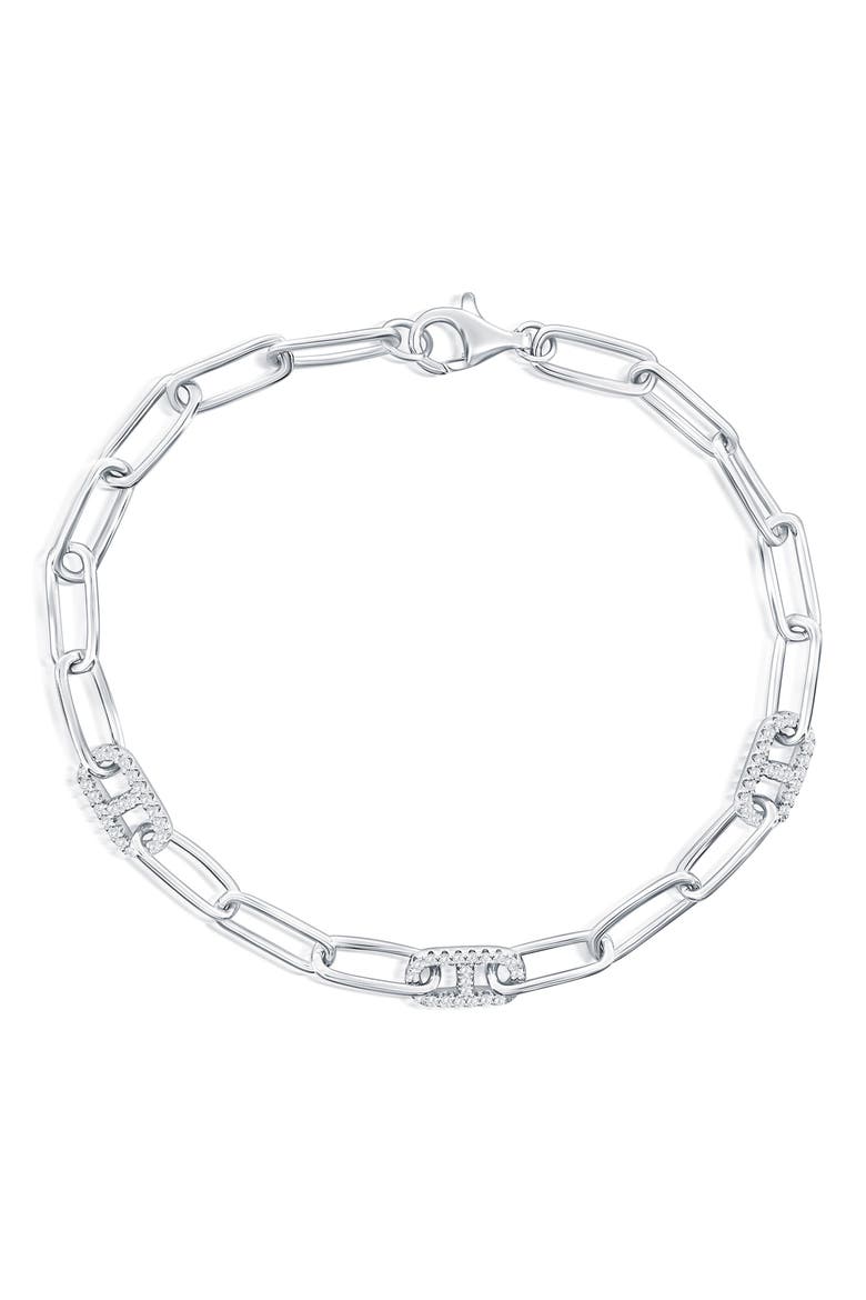 Sterling Silver CZ Paperclip Chain Bracelet, Main, color, SILVER