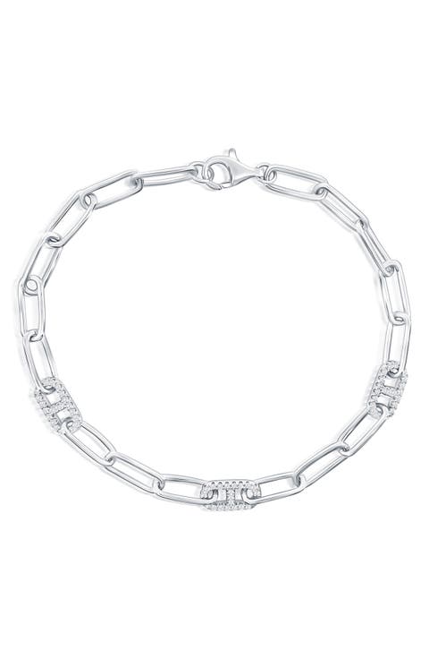 Sterling Silver CZ Paperclip Chain Bracelet