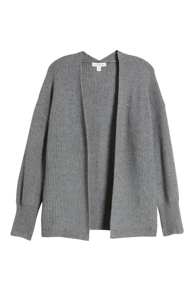 Rib Bishop Sleeve Cardigan, Alternate, color, GREY DARK HEATHER