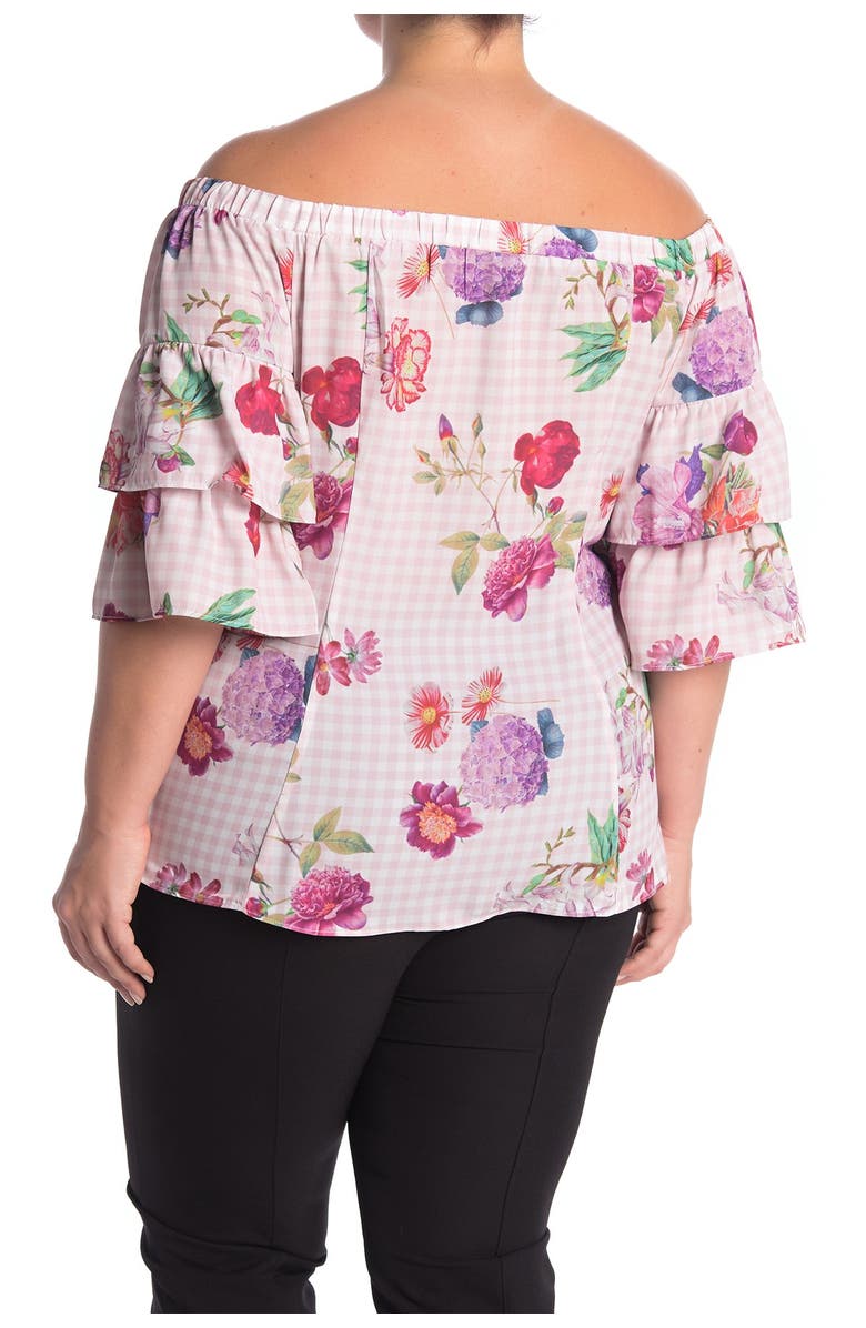 City Chic Spring Bloom Off-the-Shoulder Floral Print Top, Alternate, color, 