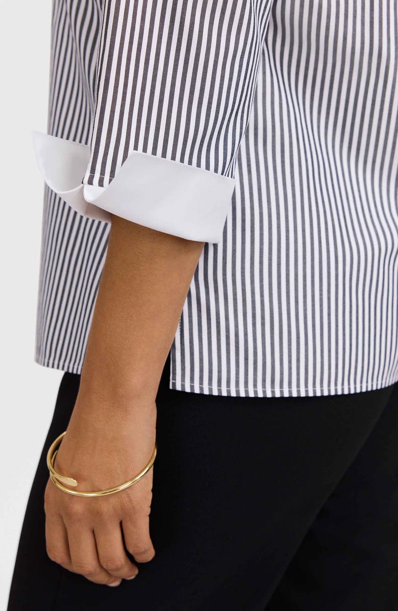 Foxcroft Tammy Ruffle Collar Cotton Top, Alternate, color, Black/ White