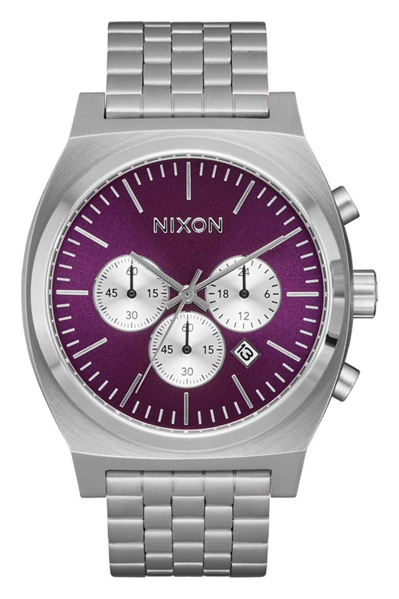Time Teller Chrono Watch, 39mm, Main, color, SILVER / PURPLE SUNRAY