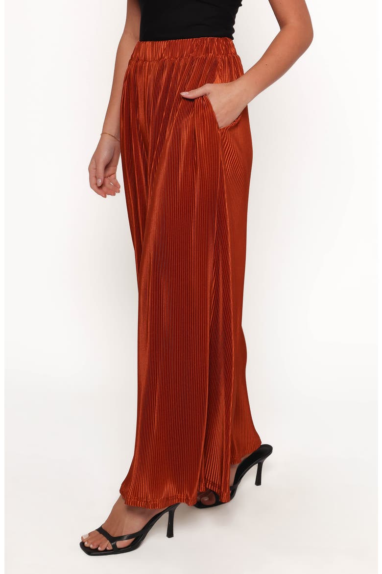Leria Plissé Wide Leg Satin Pants, Alternate, color, BURNT ORANGE