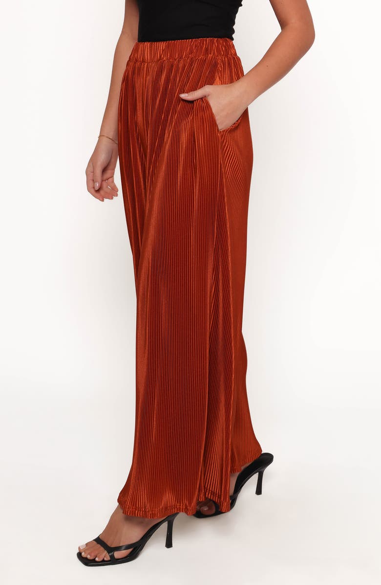 Petal & Pup Leria Plissé Wide Leg Satin Pants, Alternate, color, Burnt Orange