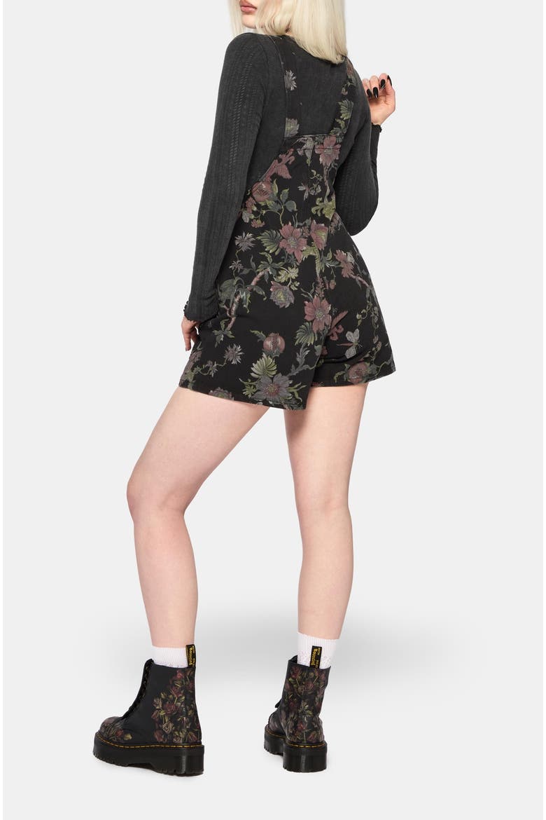 Poison Eden Print Denim Dungaree Overall, Alternate, color, Black