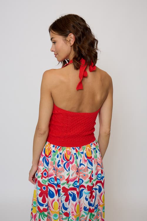 Central Park West Junie Cabled Halter Top In Red
