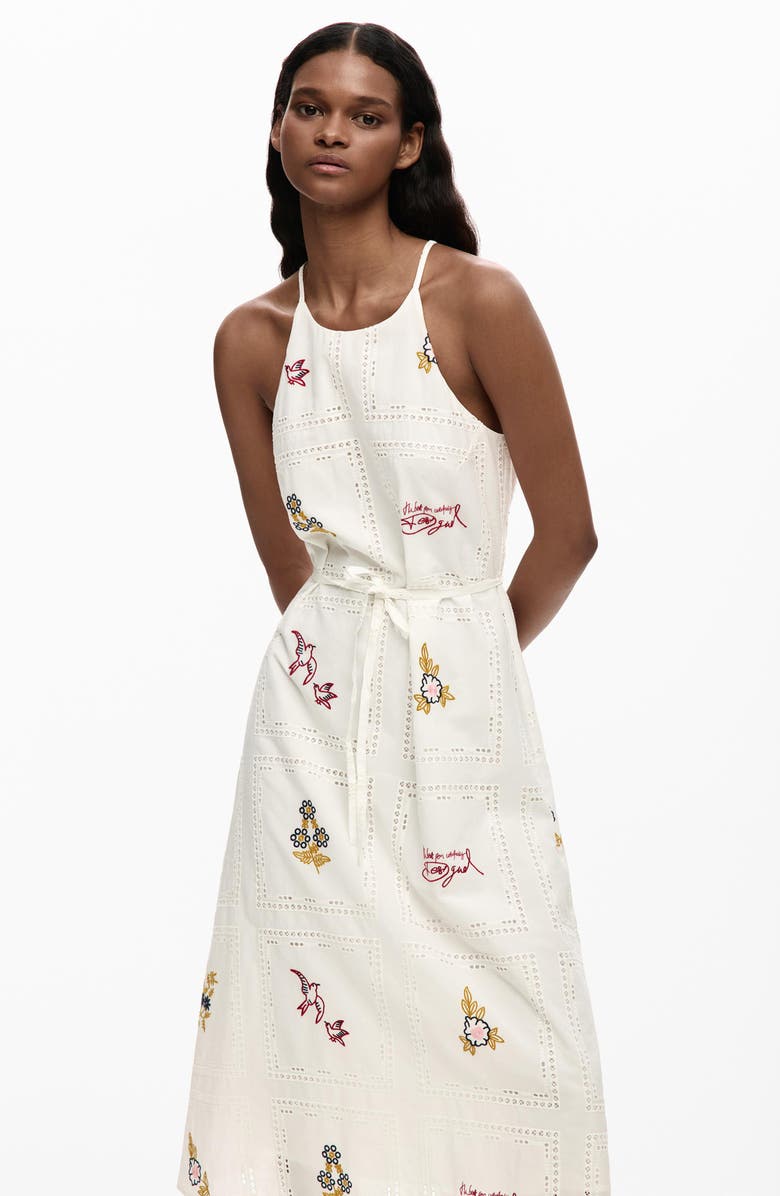 Desigual Open Stitch Sleeveless Midi Dress, Alternate, color, White