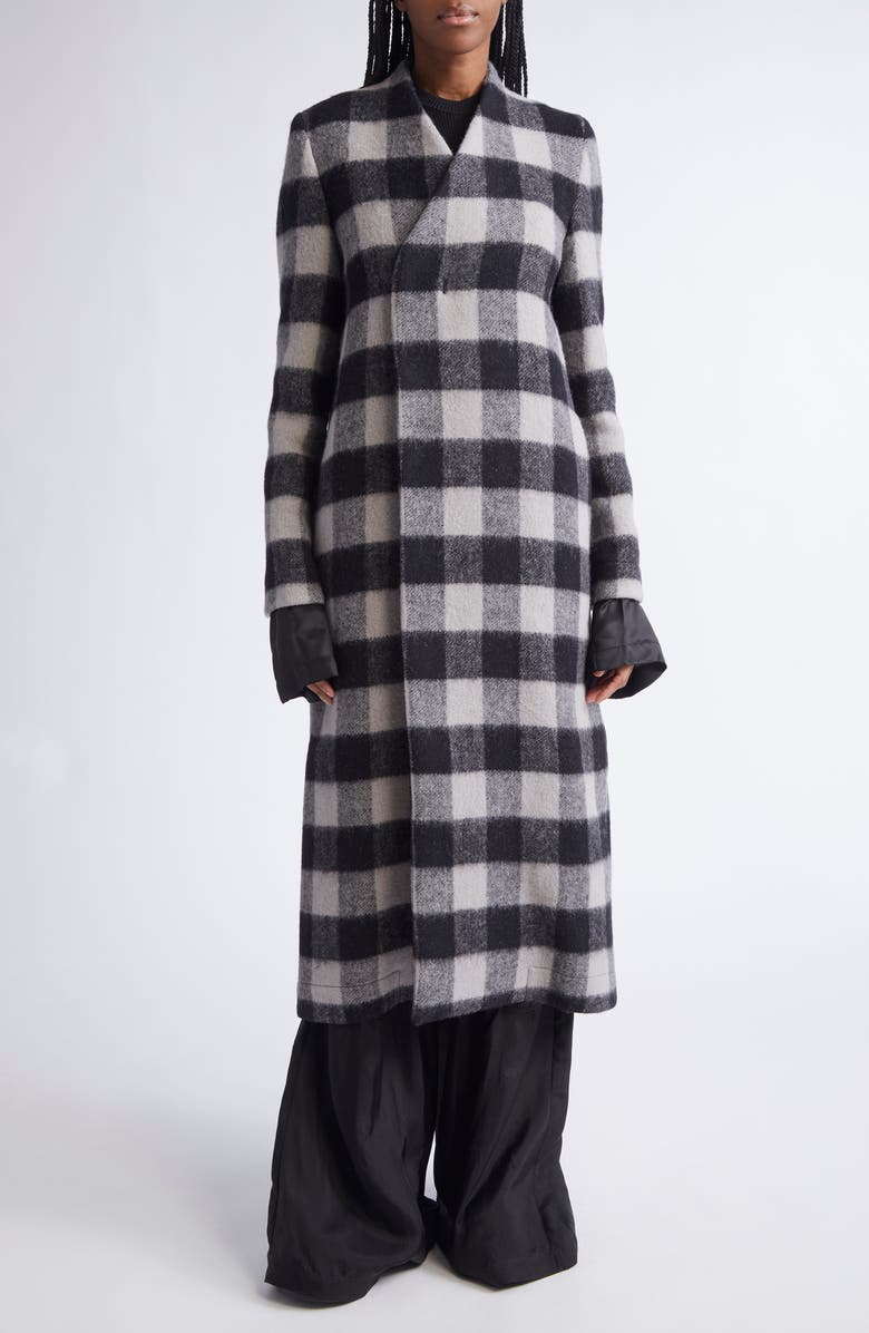 Rick Owens Museum Check Wool Coat, Alternate, color, Black Plaid