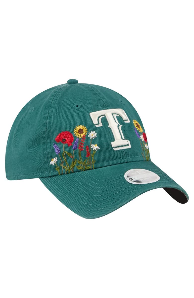 New Era Women's New Era Dark Green Texas Rangers Floral Stitch 9TWENTY Adjustable Hat, Alternate, color, Dark Green
