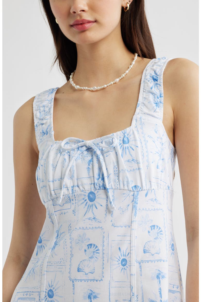 Stretch Cotton Minidress, Alternate, color, WHITE- BLUE VACATION STAMP