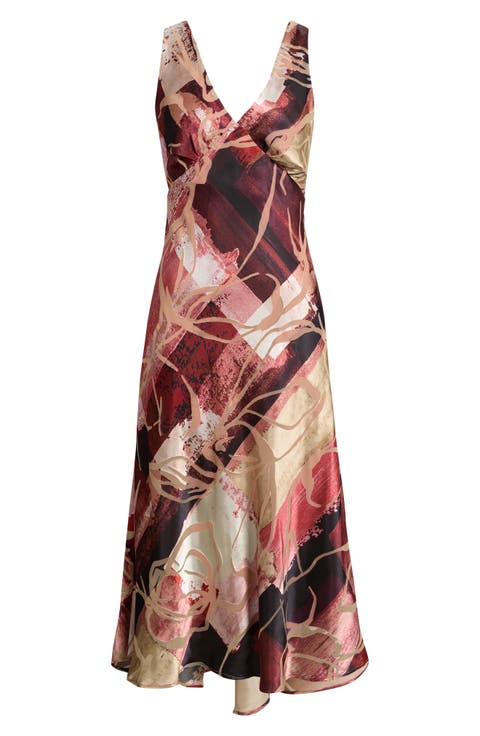 Floral Mixed Print Satin Dress