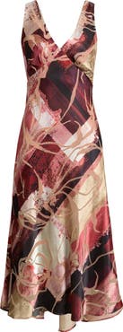 Donna Karan New York Floral Mixed Print Satin Dress