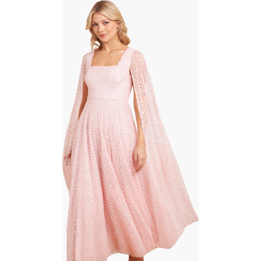 Needle & Thread Scatter Dot Cape Sleeve Ankle Gown In Pink