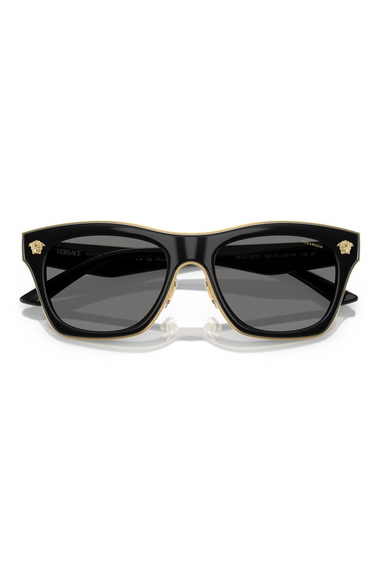 53mm Polarized Rectangular Sunglasses, Alternate, color, BLACK