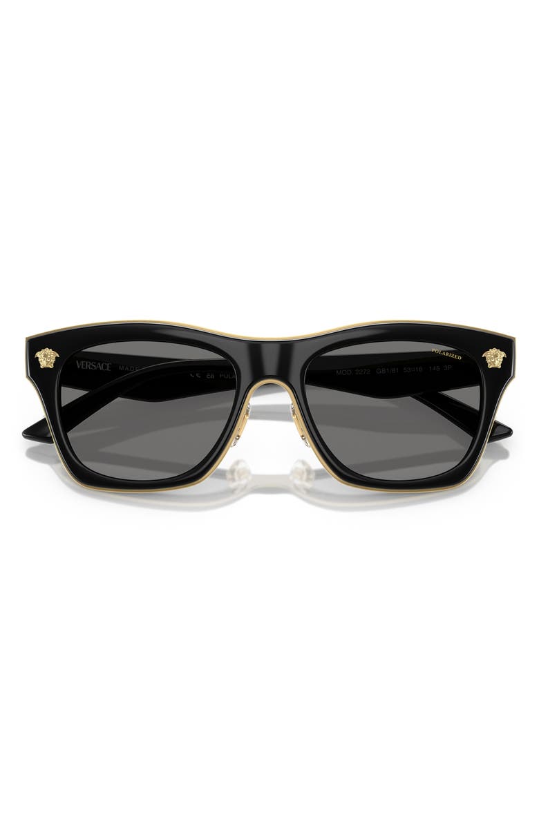 Versace 53mm Polarized Rectangular Sunglasses, Alternate, color, Black