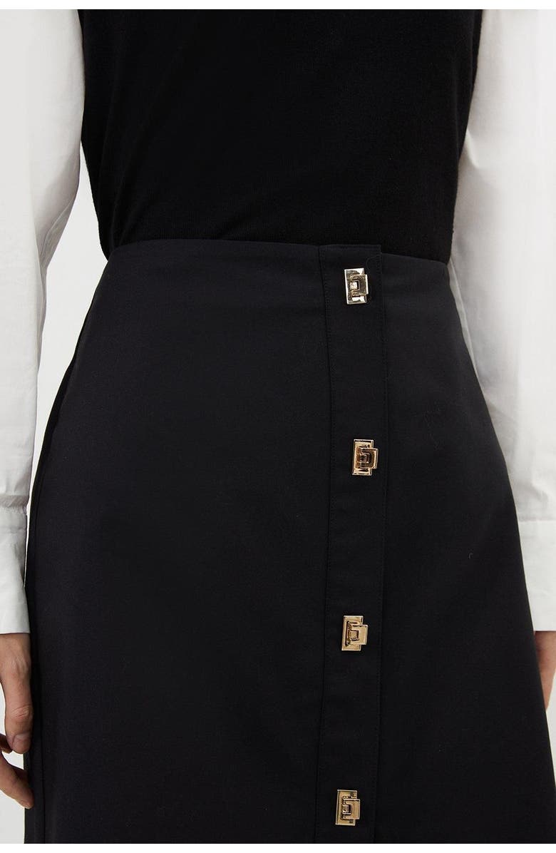 Karen Millen Techno Cotton Gold Clasp Skirt, Alternate, color, Black
