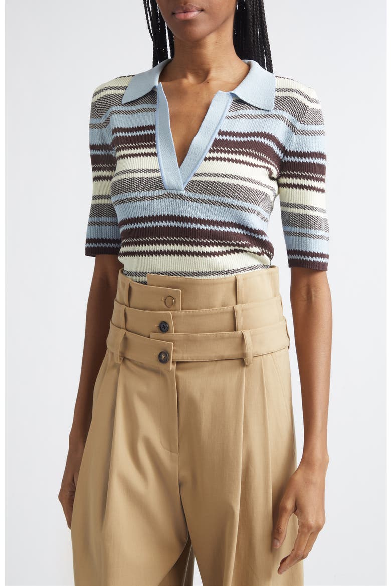 Stripe Jacquard Polo Sweater with Shoulder Wrap, Alternate, color, BLUE MULTI