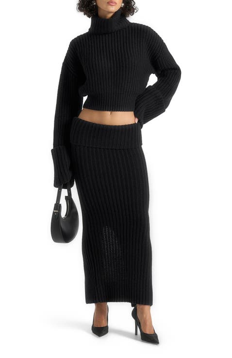 Lyra Knit Maxi Skirt with Foldover