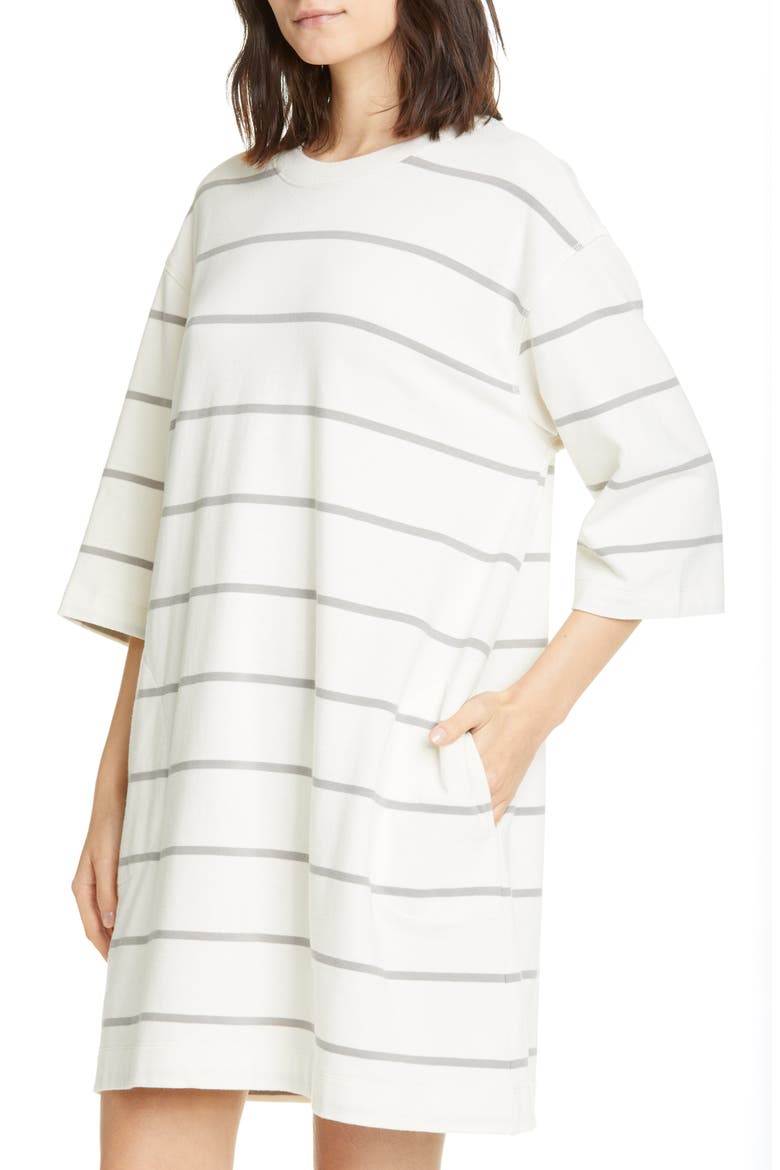 Plaited Stripe Jersey Sweatshirt Dress, Alternate, color, CHALK/ SMOKE COMBO