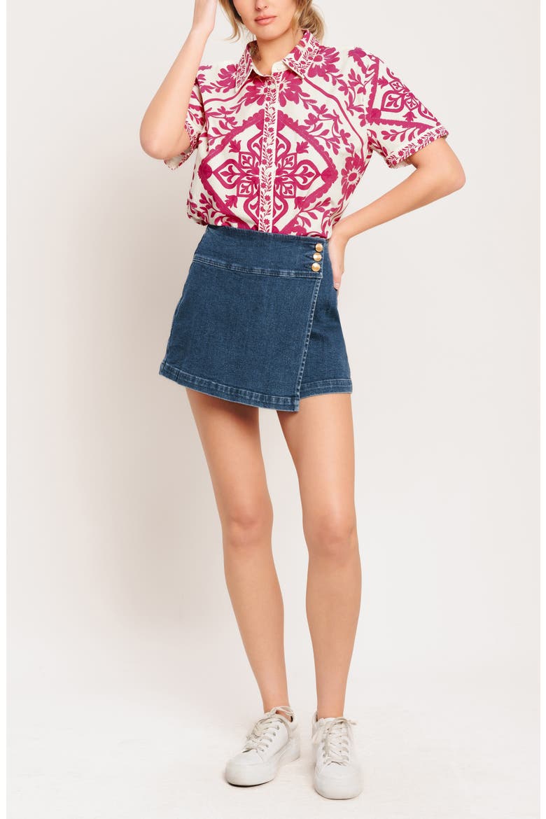 Floral Short Sleeve Button-Up Shirt, Alternate, color, IVORY FUCHSIA