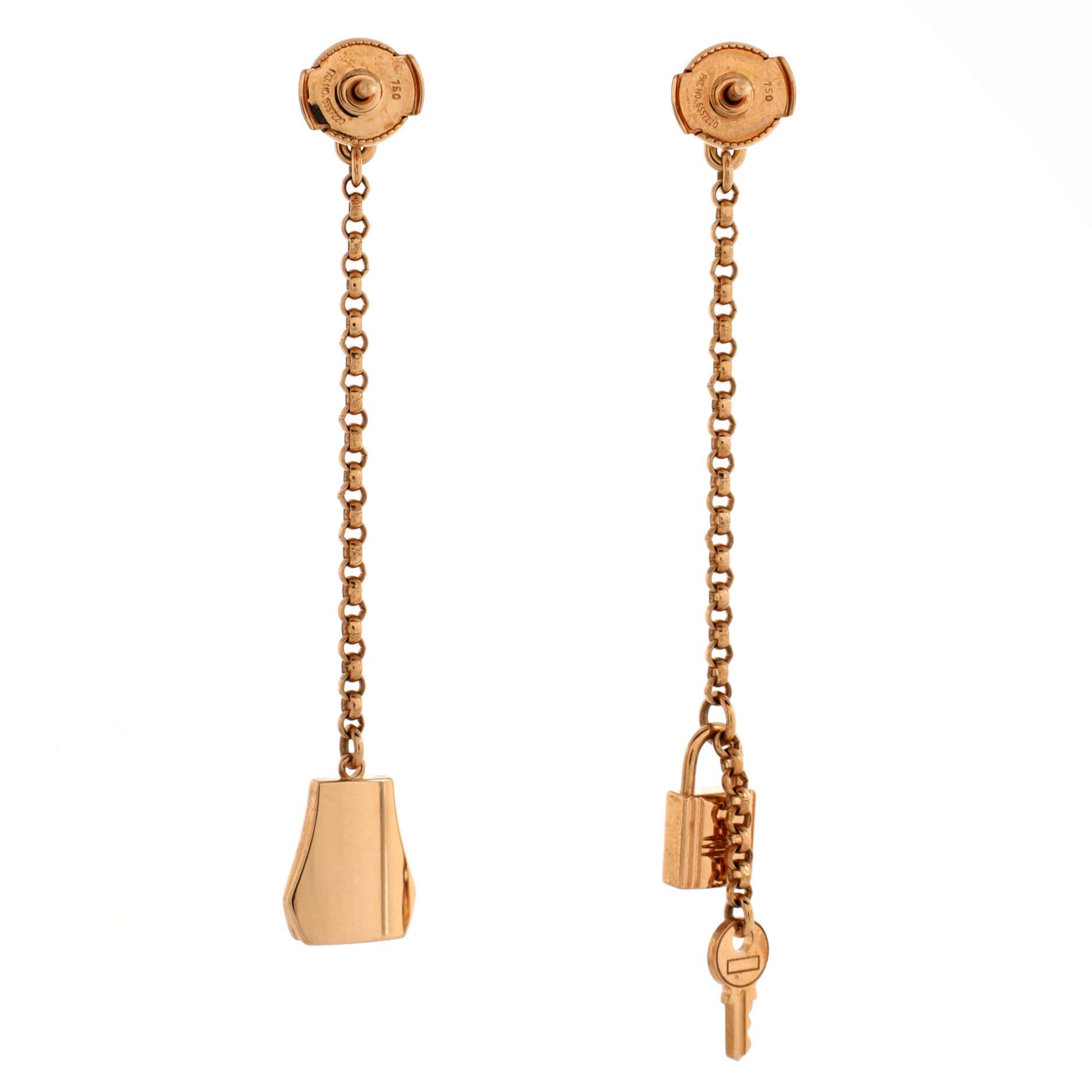 Pre-Owned Hermes Kelly Clochette Drop Earrings 18K Rose Gold, Alternate, color, Rose Gold