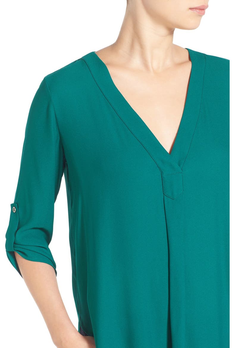 V-Neck Crepe Blouse, Alternate, color, SHADED SPRUCE