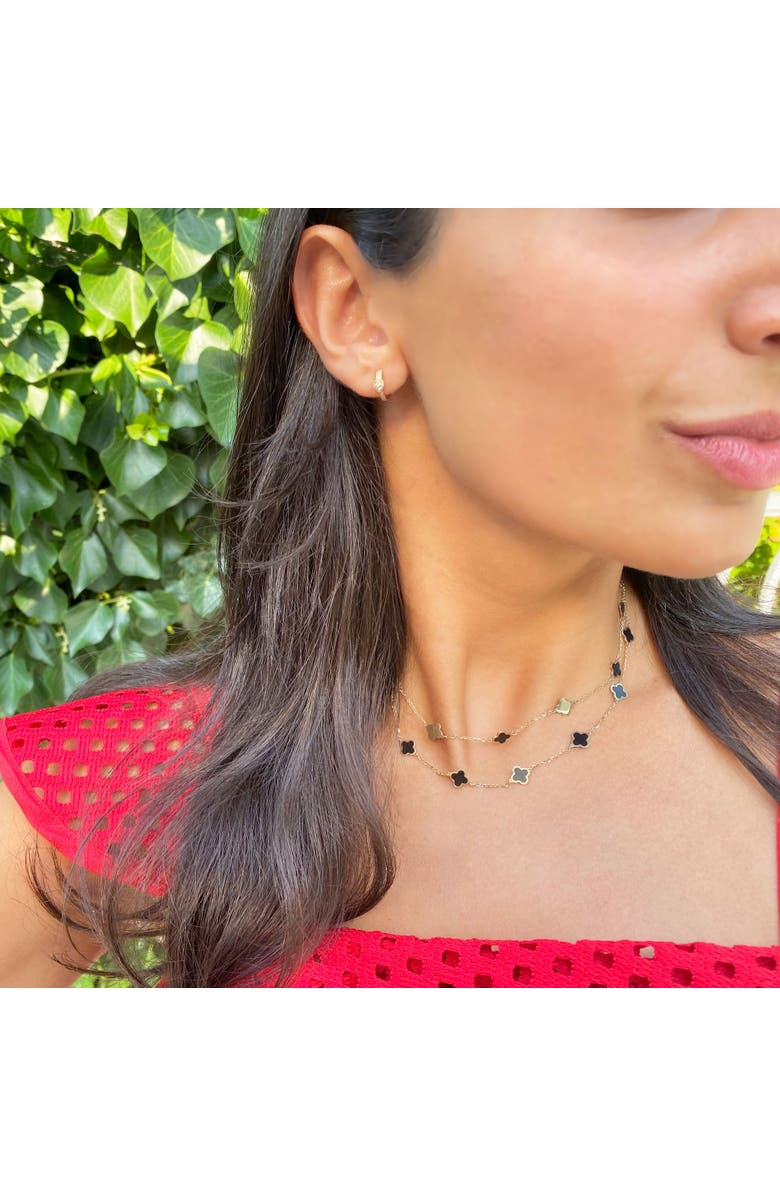 The Lovery Fine Jewelry Mini Onyx and Gold Clover Necklace, Alternate, color, 