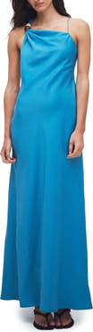Topshop Asymmetrical Beaded Neck Satin Maxi Dress