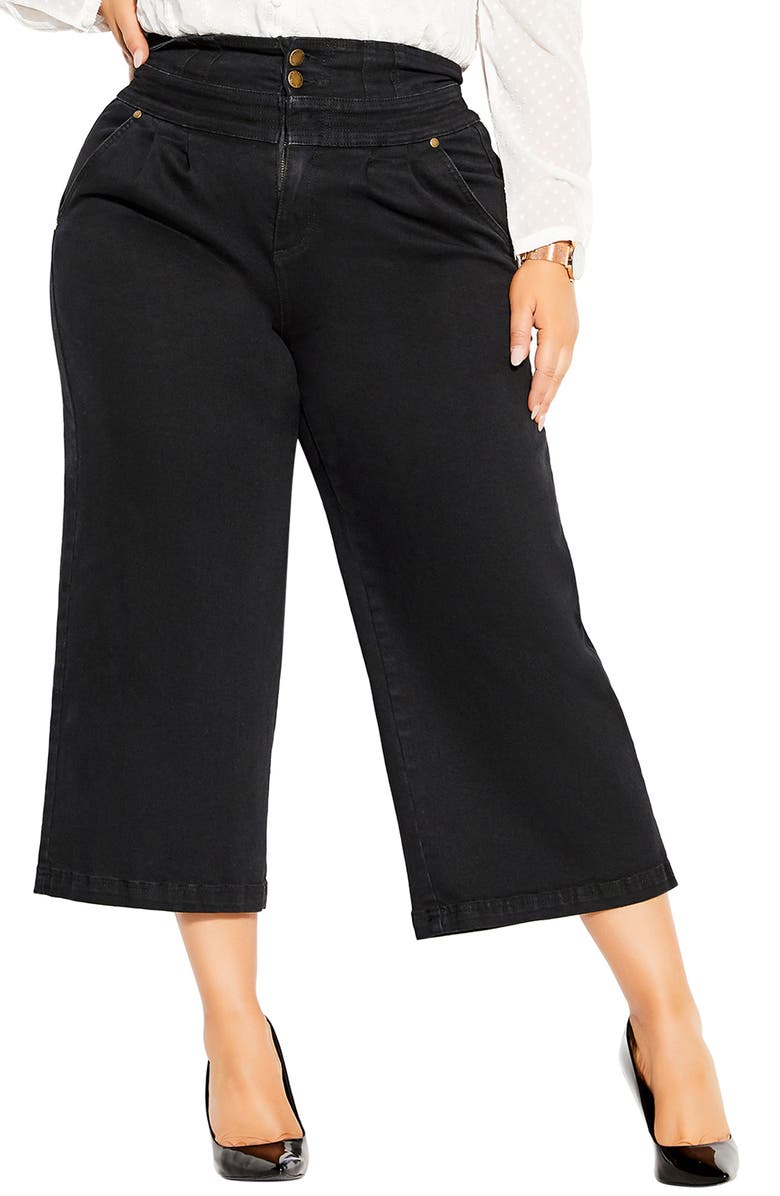 City Chic High Waist Crop Denim Culottes, Main, color,
