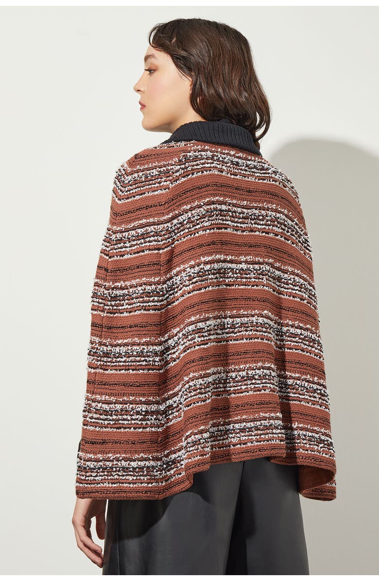 Ming Wang Collared Zip Front Cozy Knit Cape, Alternate, color, Chestnut/Black/Ivory
