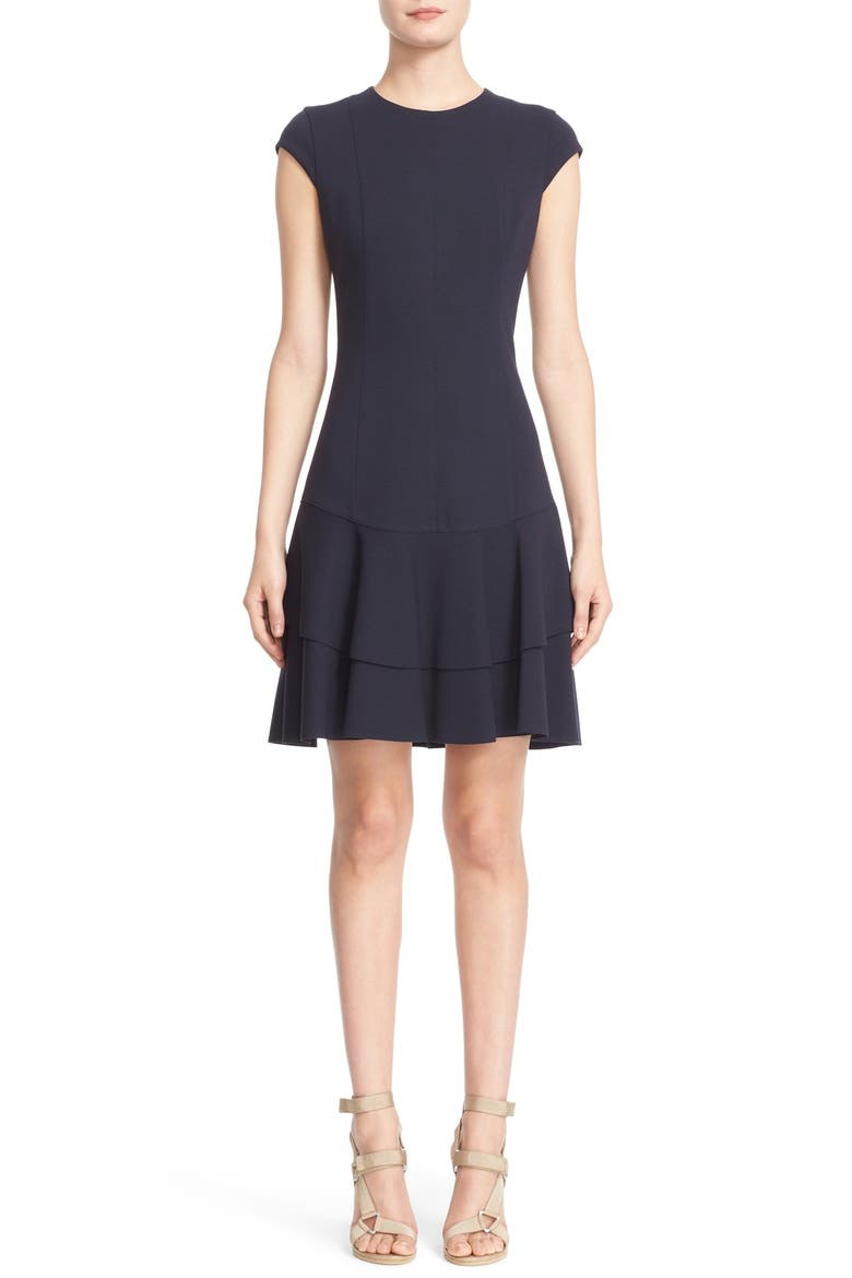 Cap Sleeve Peplum Hem Jersey Dress, Main, color, NAVY