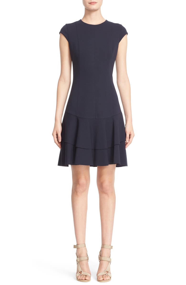 Akris punto Cap Sleeve Peplum Hem Jersey Dress, Main, color, 
