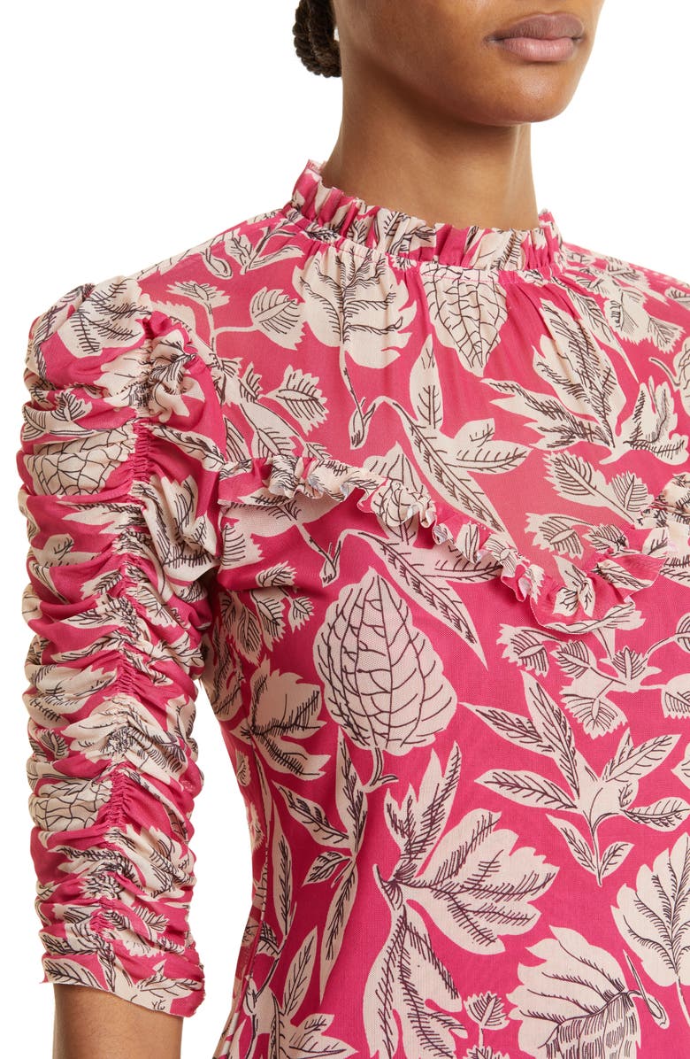 Ted Baker London Izabelo Print Ruffle Mesh Top, Alternate, color, 