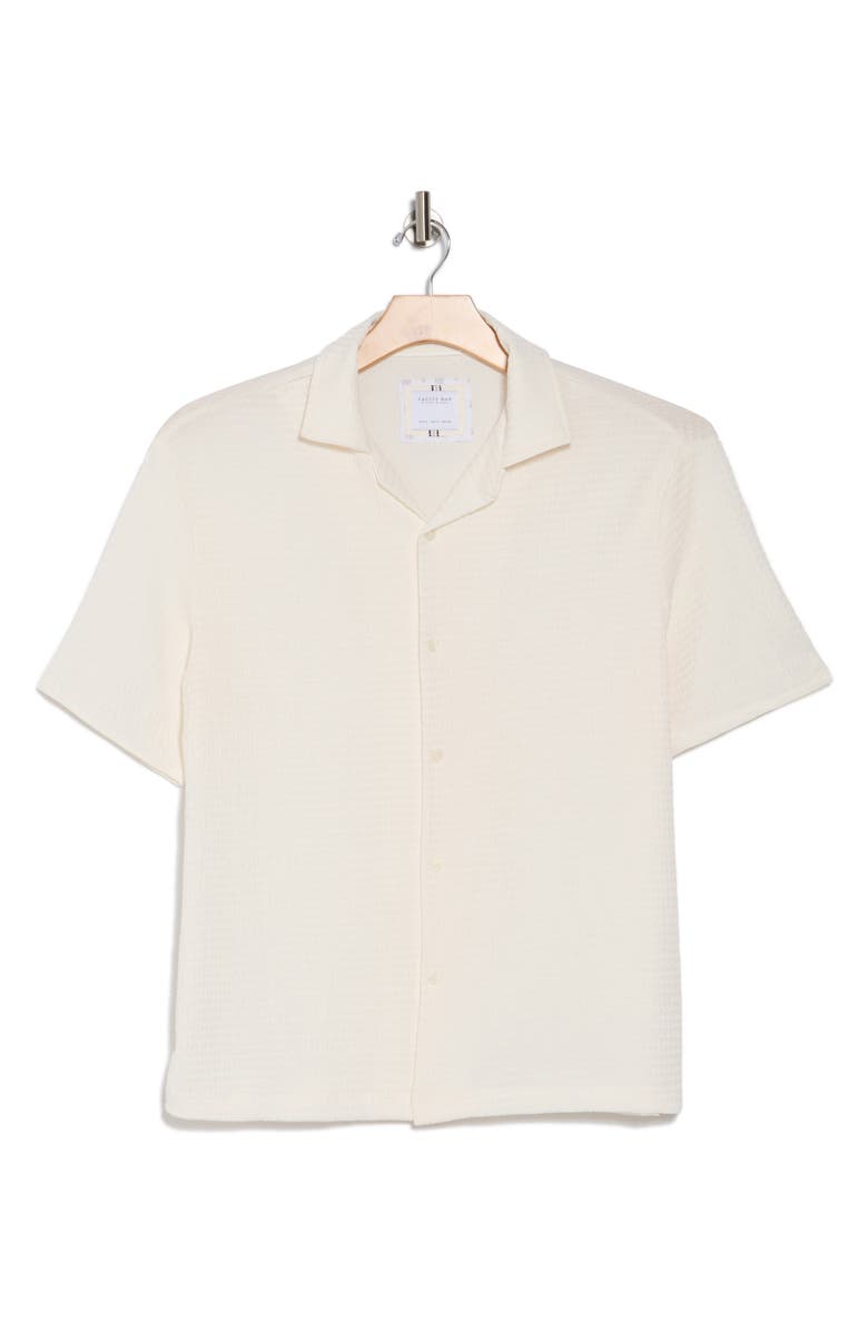 DENIM AND FLOWER Texture Short Sleeve Button-Up Shirt, Alternate, color, Cream