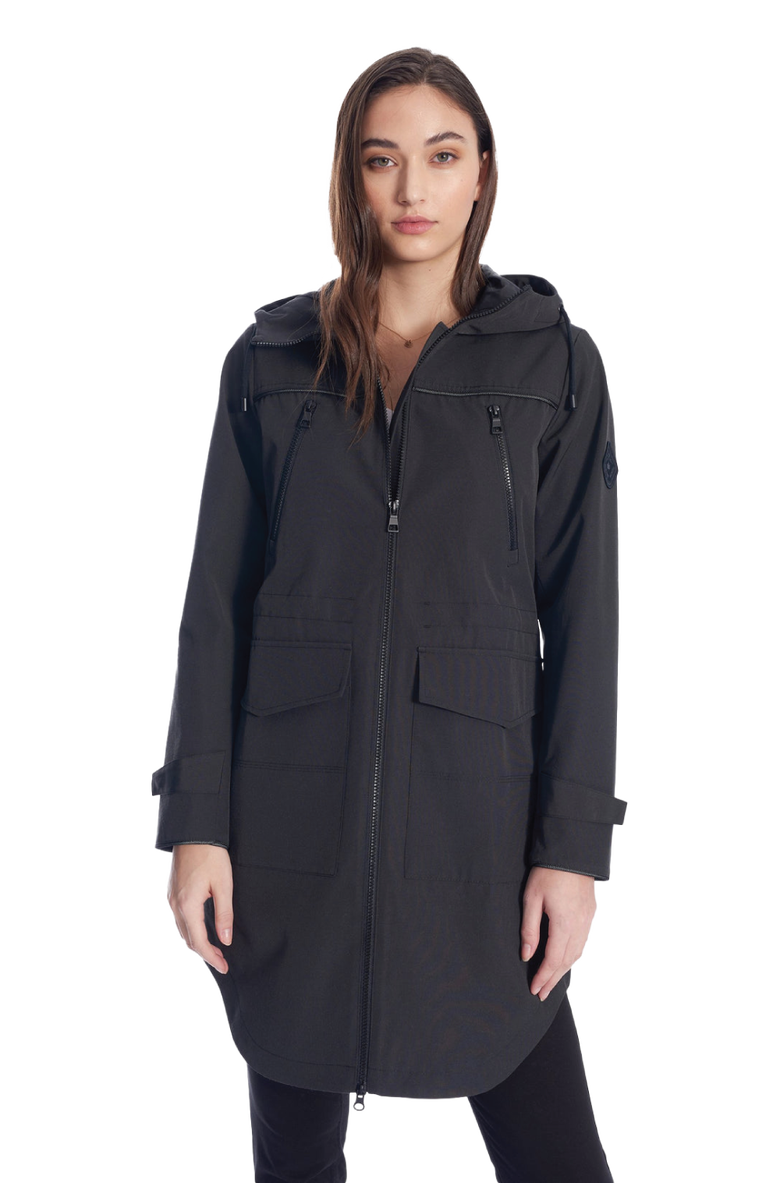 Alpine North Kusawa - Mid-length Hooded Drawstring-Waist Raincoat, Main, color, Black