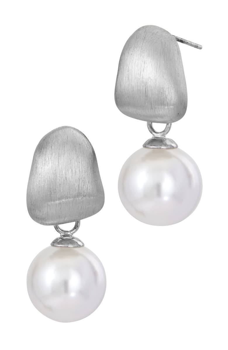 SAVVY CIE JEWELS Brushed Mother-of-Pearl Drop Earrings, Main, color, White