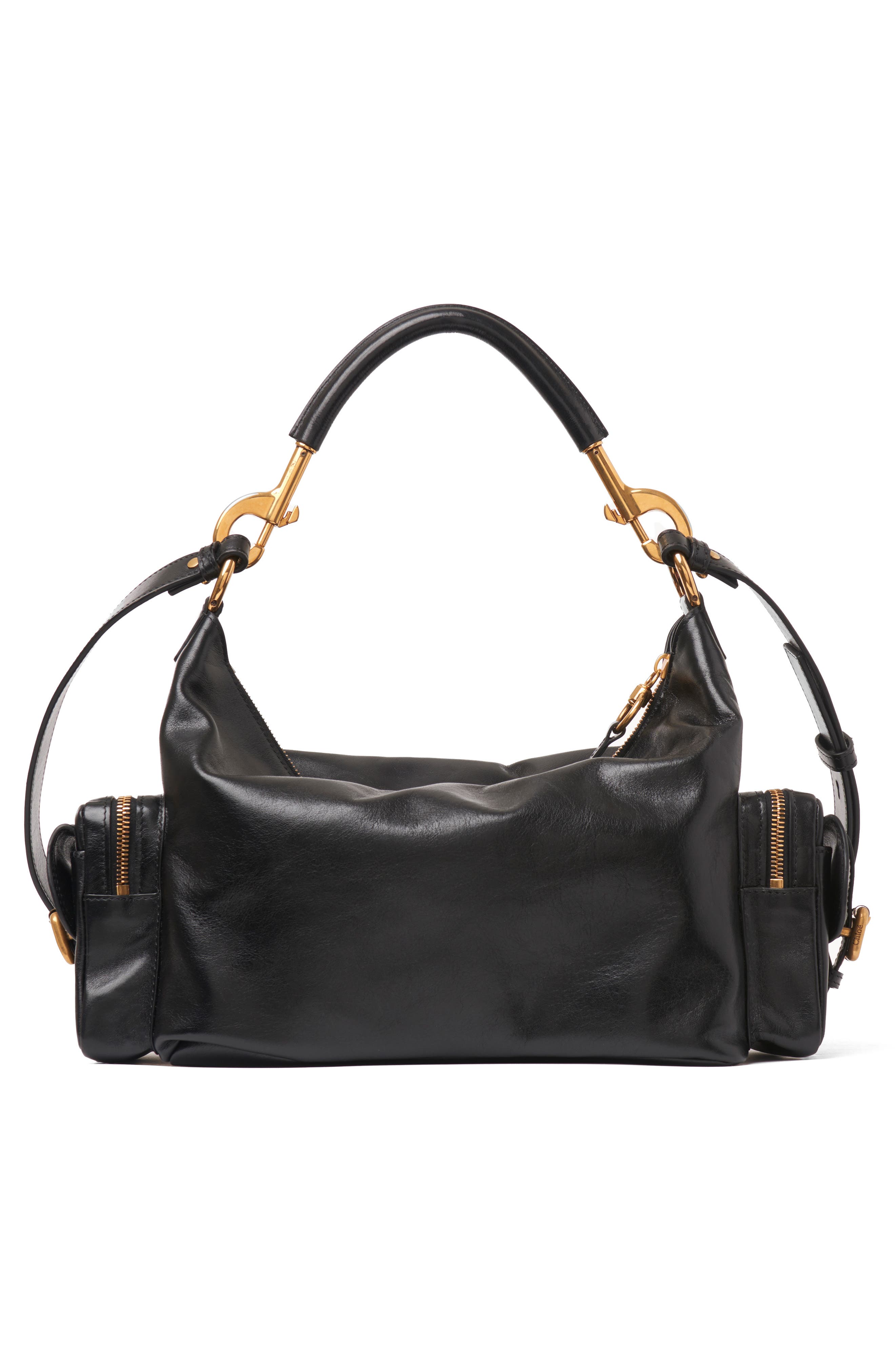 Chloé Camera Leather Top Handle Bag, Alternate, color, Black