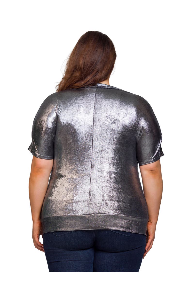 24seven Comfort Apparel Cowl Neck Short Sleeve Top with Banded Bottom, Alternate, color, Silver