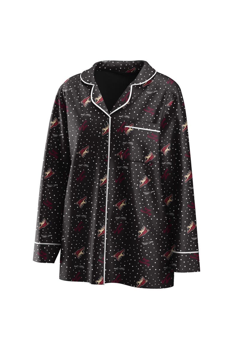 Women's WEAR by Erin Andrews Black Arizona Coyotes Long Sleeve Button-Up Shirt & Pants Sleep Set, Alternate, color, Black