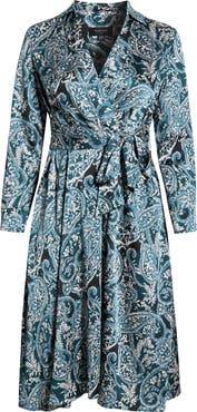 Tahari ASL Tie Belt Matte Satin Shirtdress