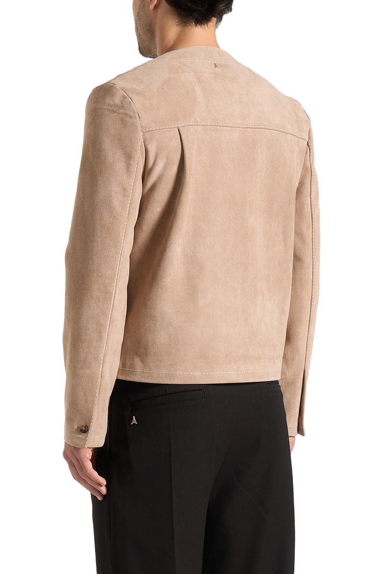 Maxime Suede Zip Jacket With Contrast Stitch, Alternate, color, Beige