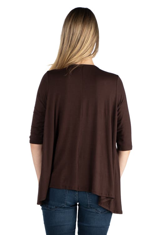 24seven Comfort Apparel Maternity Elbow Length Sleeve Open Cardigan In Brown