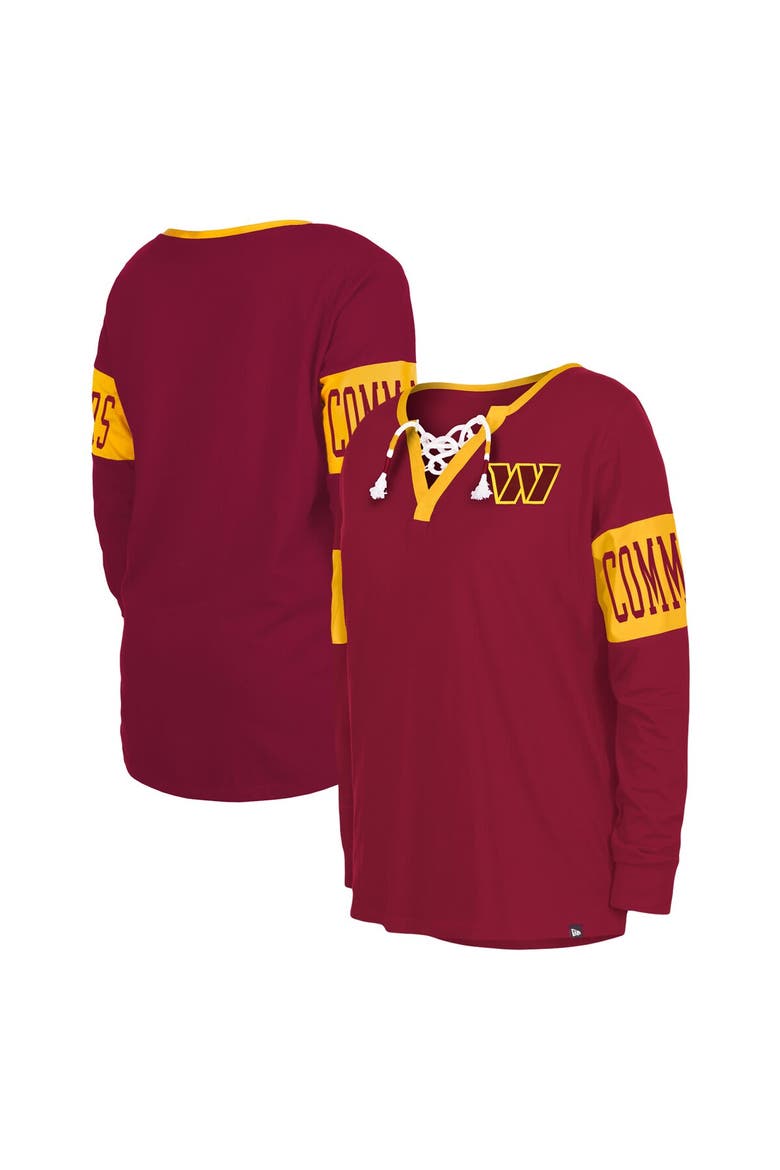 Women's New Era Burgundy Washington Commanders Lace-Up Notch Neck Long Sleeve T-Shirt, Alternate, color, Burgundy