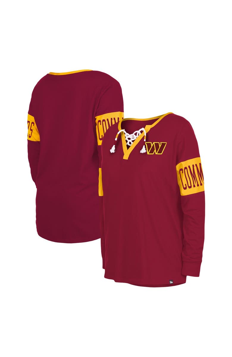 New Era Women's New Era Burgundy Washington Commanders Lace-Up Notch Neck Long Sleeve T-Shirt, Alternate, color, 