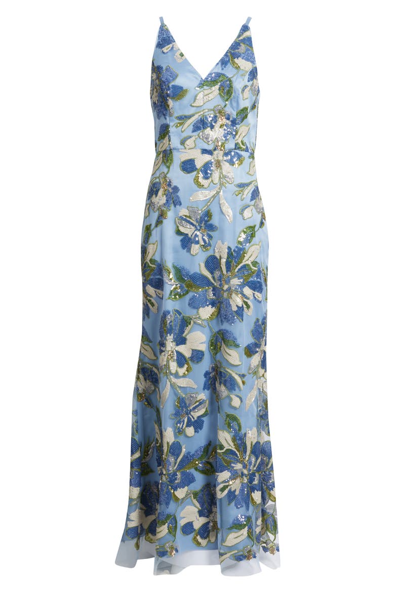 Sequin Floral Mermaid Gown, Alternate, color, BLUE MULTI