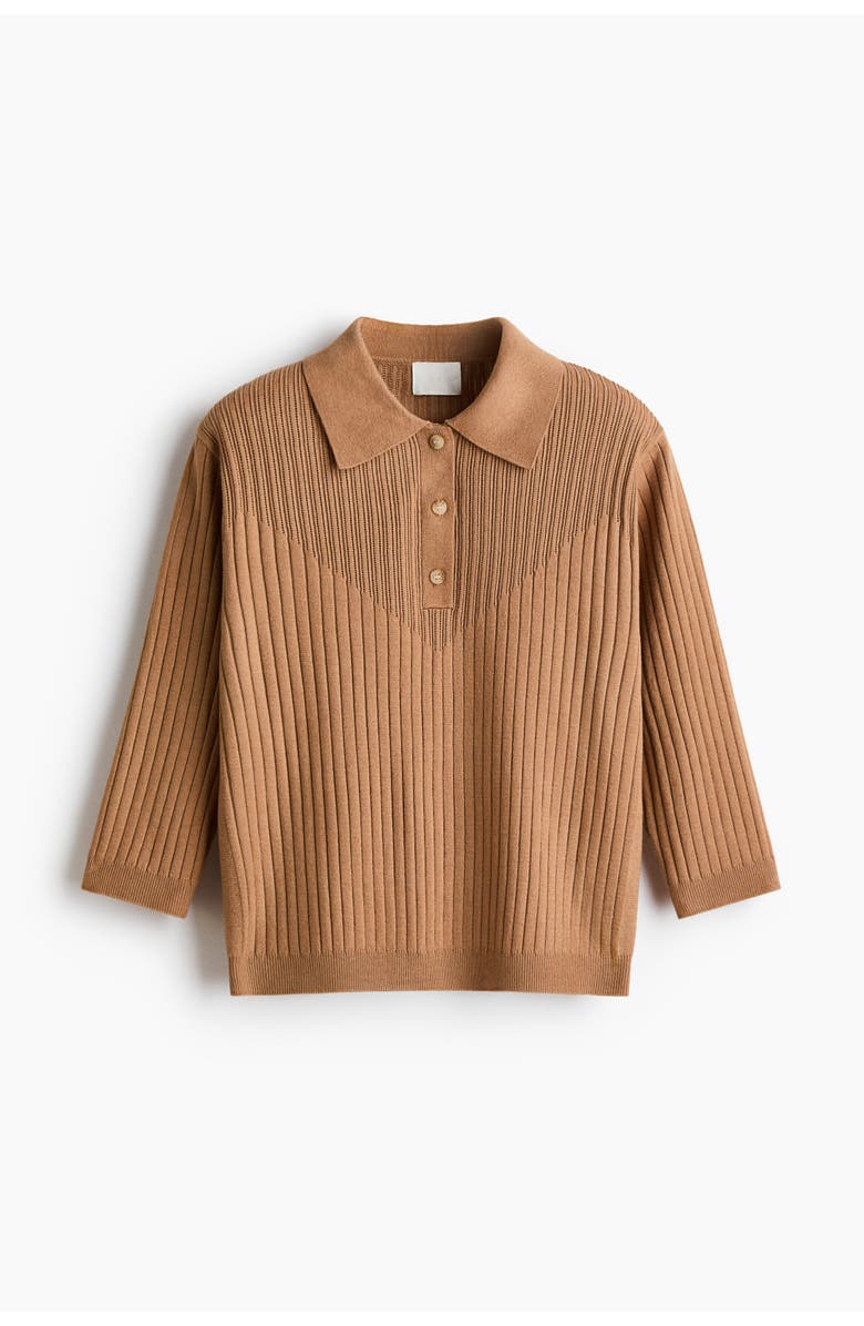 H&M Rib-knit Top, Main, color, Dark Beige