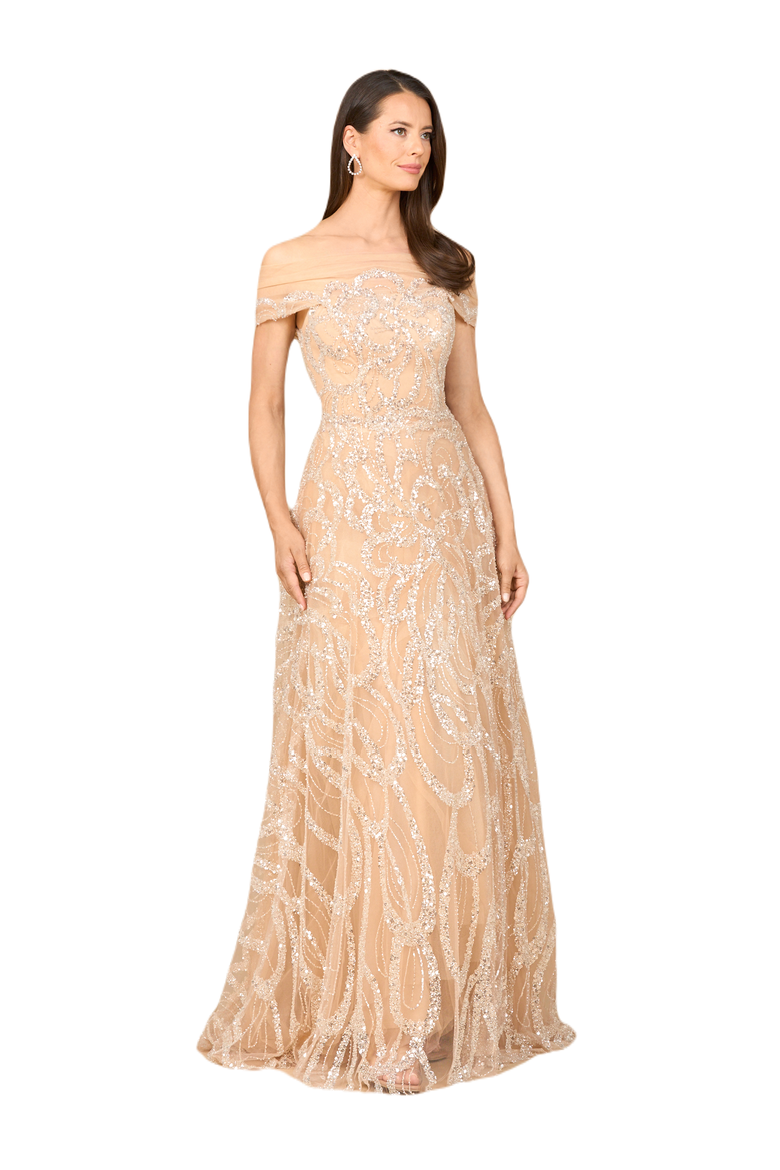 Off Shoulder A-line Gown, Main, color, Champagne