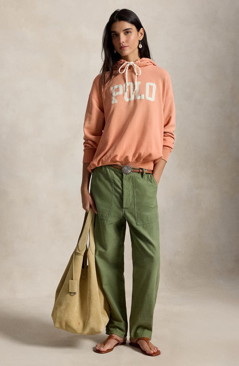 Polo Ralph Lauren Logo Lightweight Cotton Blend Fleece Hoodie, Alternate, color, Pastel Coral