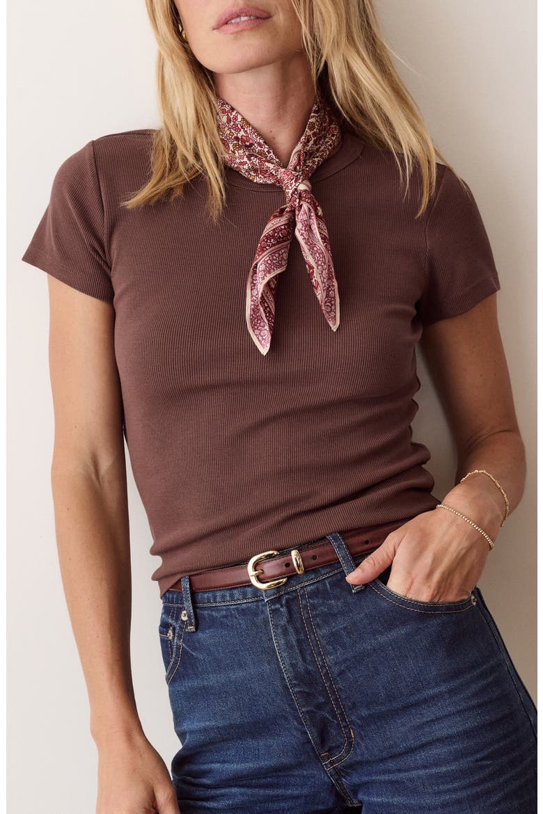 Lexi Rib Crewneck T-Shirt, Alternate, color, CHOCOLATE