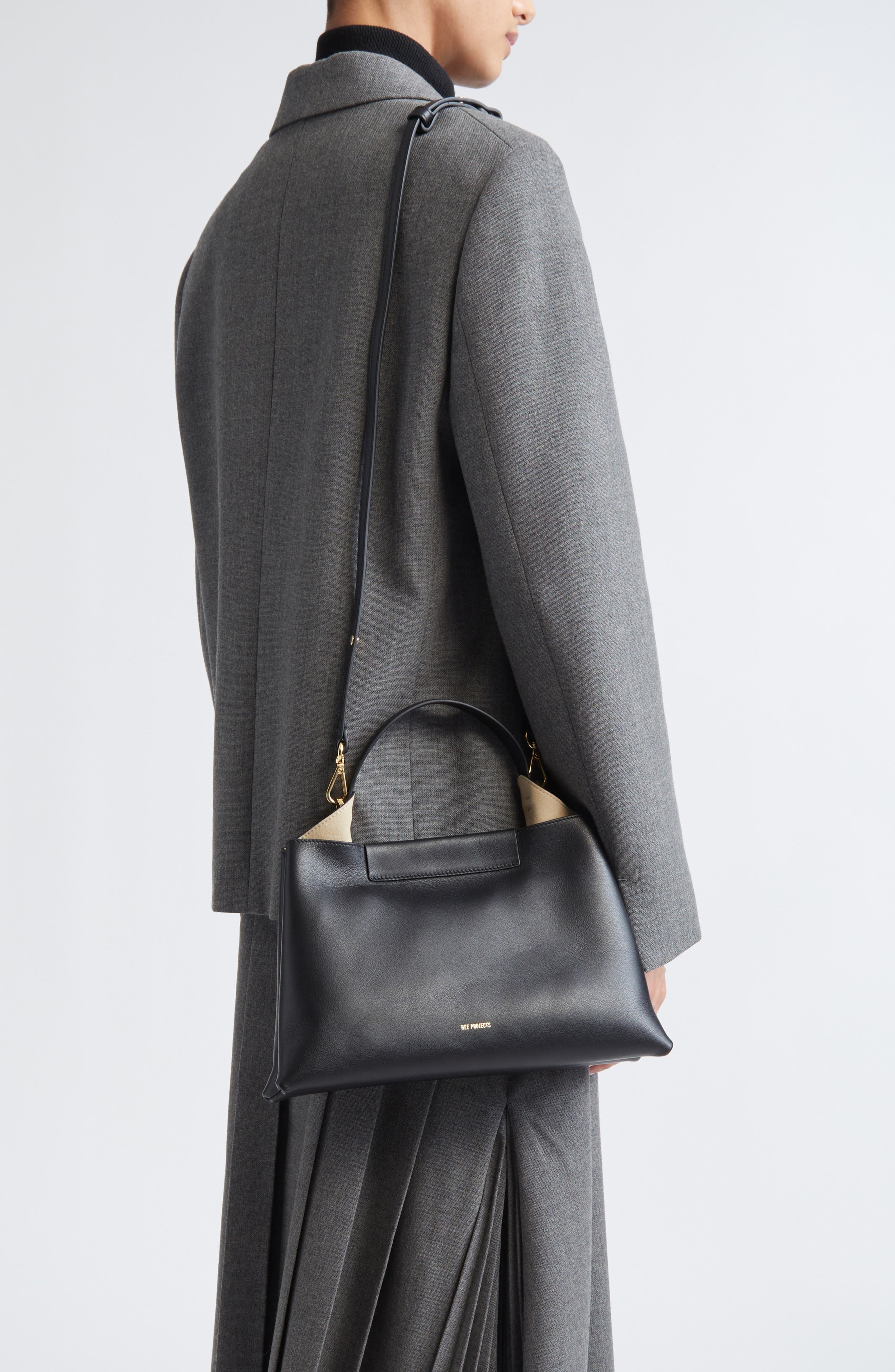 Ree Projects Medium Elieze Leather Shoulder Bag, Alternate, color, Black